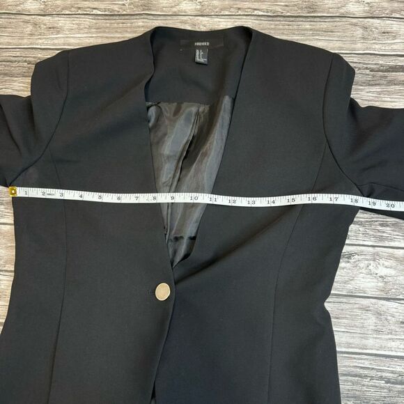 Forever 21 Women's V Neck Single Button Blazer Black S SM Small Lined No Collar - Picture 10 of 12